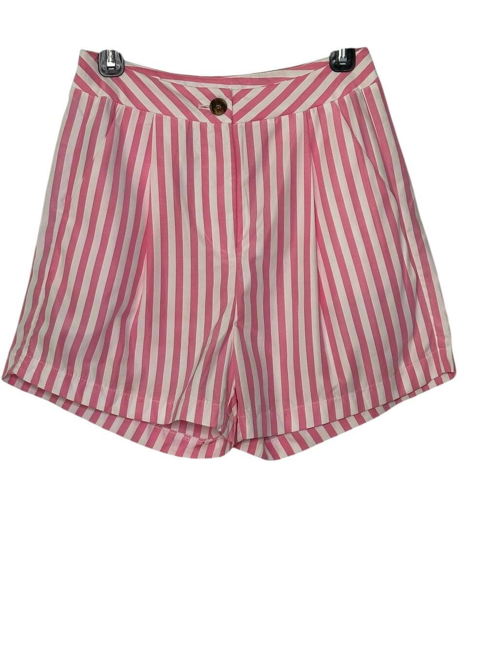 Shein pink white striped pleated shorts size 4